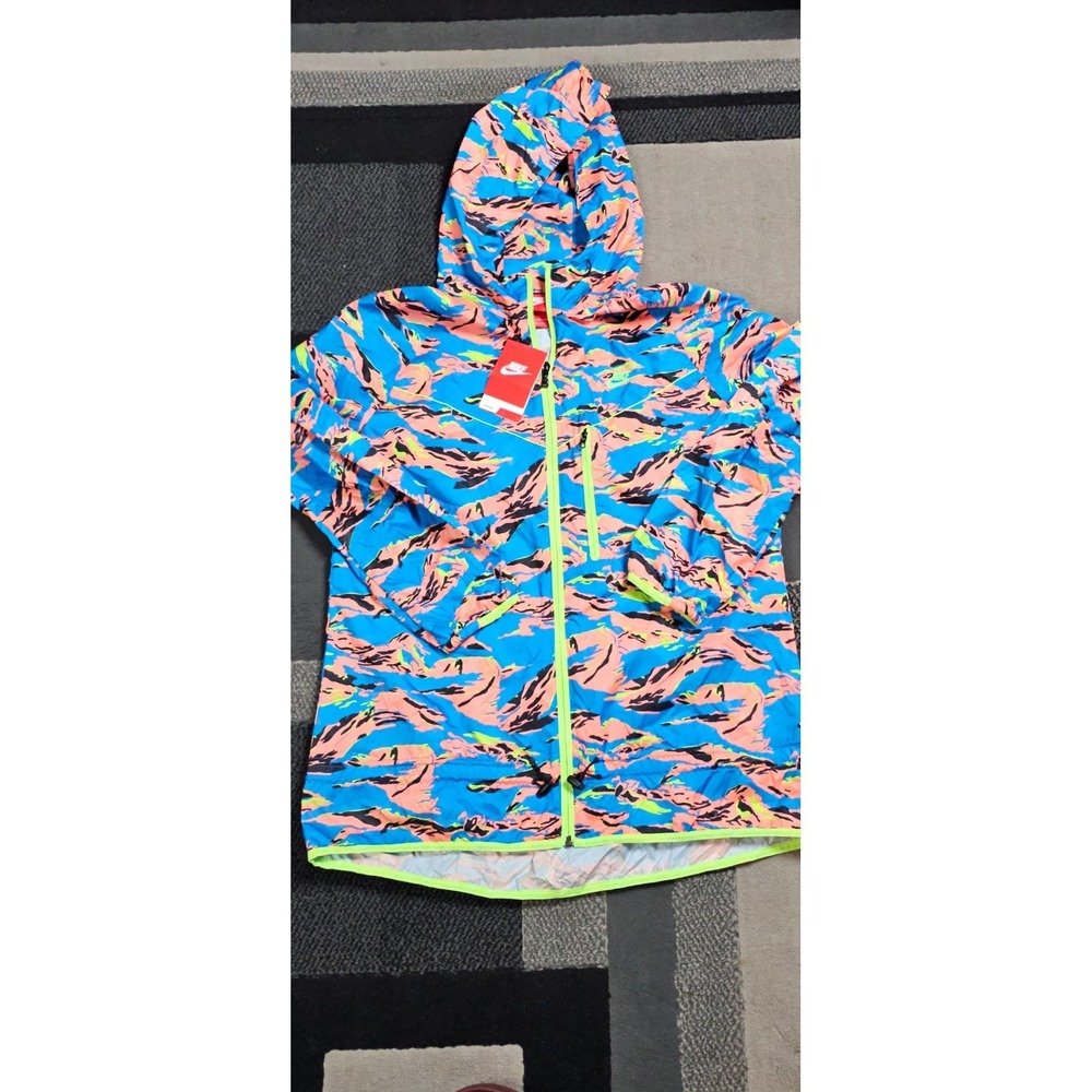 Nike Packable Windbreaker Women L Blue Orange Camo NWT